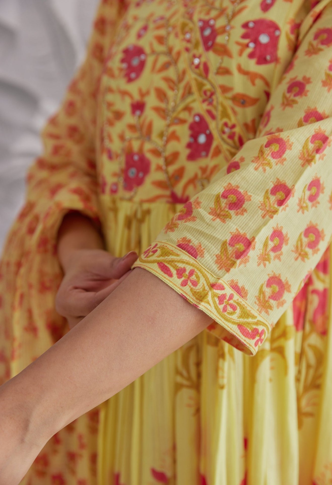 Yellow Floral Printed Anarkali Suit Set - Tara - C - Tara