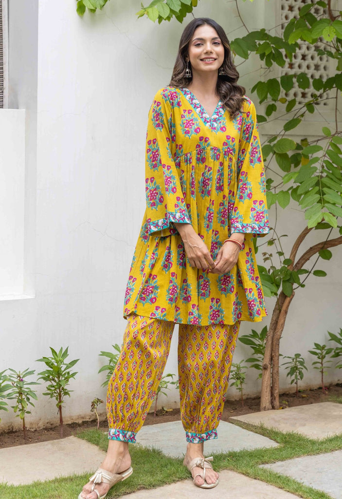 Yellow Floral Printed Co-ord Set - Tara-C-Tara