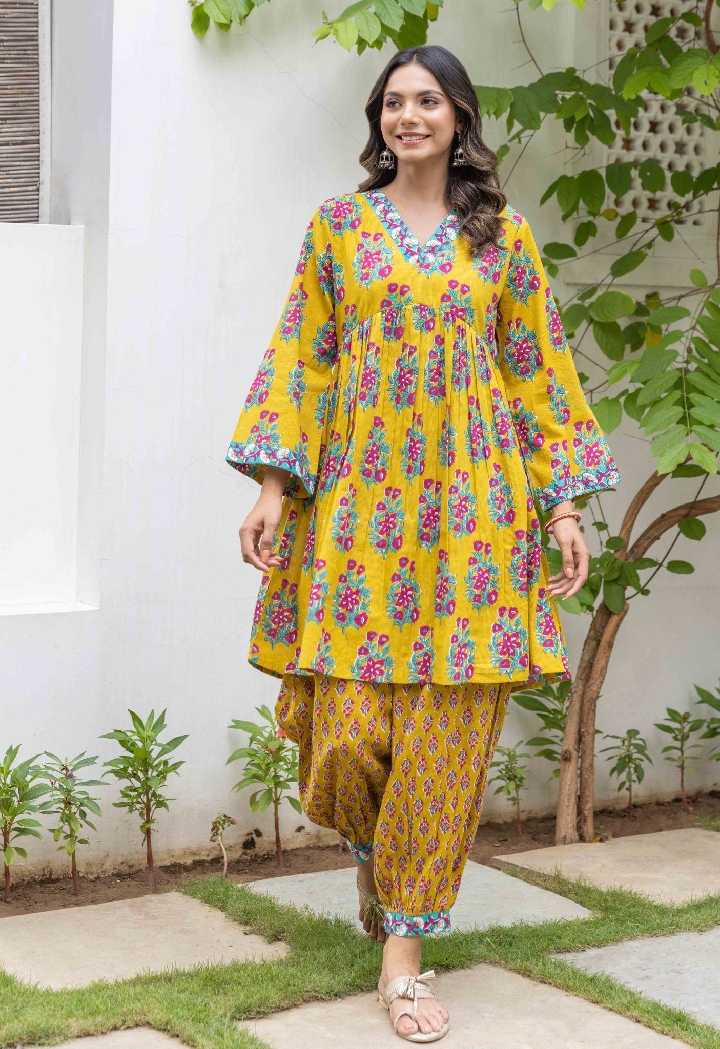 Yellow Floral Printed Co-ord Set - Tara-C-Tara