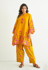 YELLOW FLORAL PRINTED CO - ORD SET WITH FARSI SALWAR PANTS - Tara - C - Tara