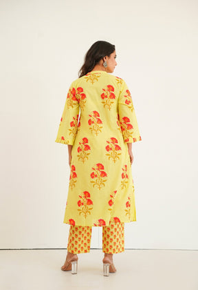Yellow floral Printed Kurta with Bottom - Tara - C - Tara