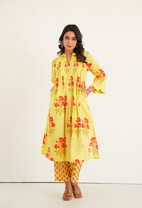 Yellow floral Printed Kurta with Bottom - Tara - C - Tara
