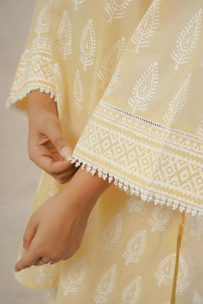 Yellow Ochre White Khari hand Block Printed Coordset - Tara - C - Tara