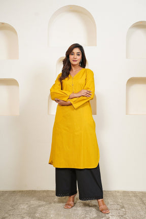 Yellow Premium Cotton Long Kurta - Tara - C - Tara