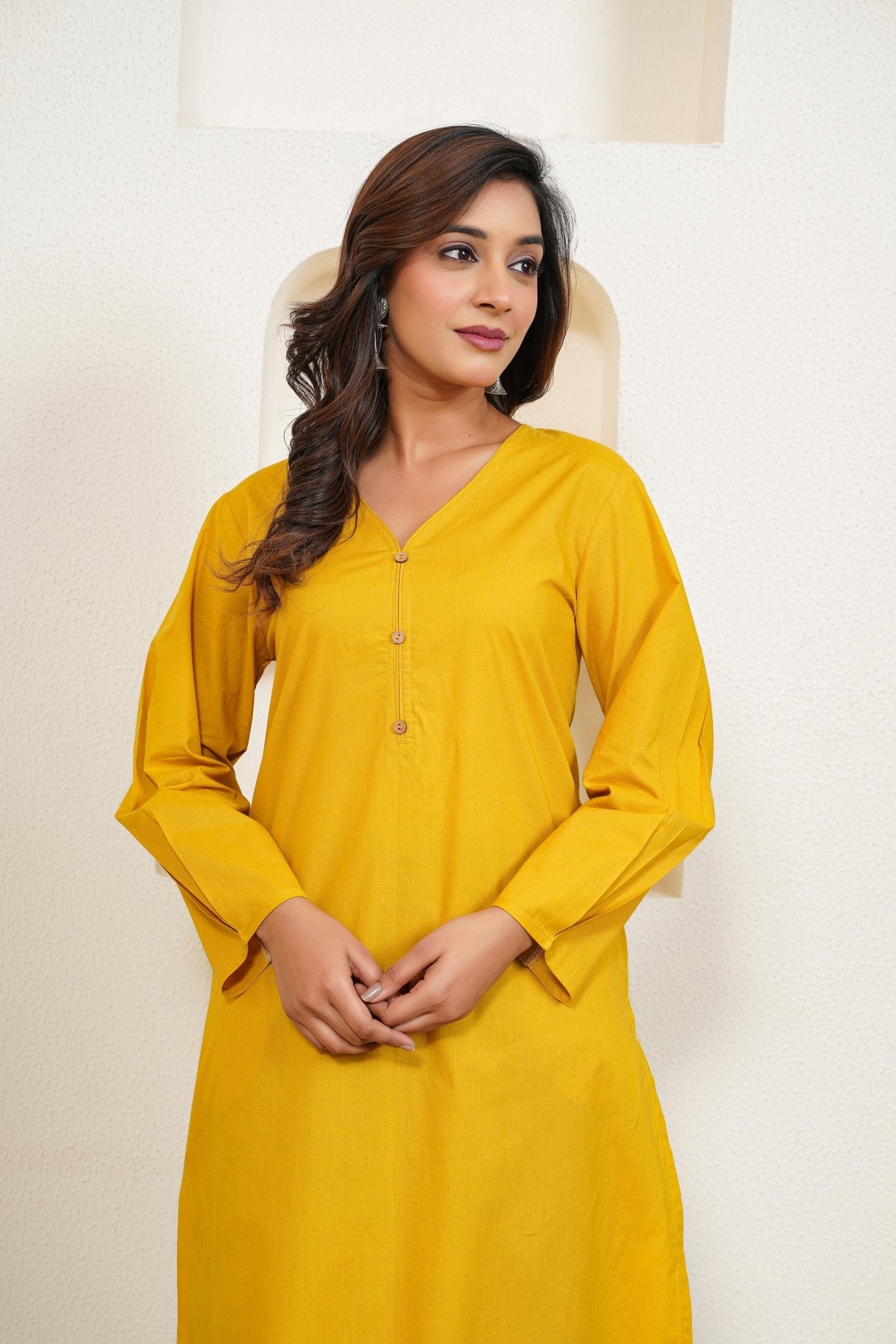 Yellow Premium Cotton Long Kurta - Tara - C - Tara