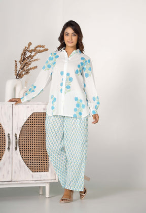 Blue Rose Hand Block Printed Floral Co-ord Set (2pc) - Tara-C-Tara