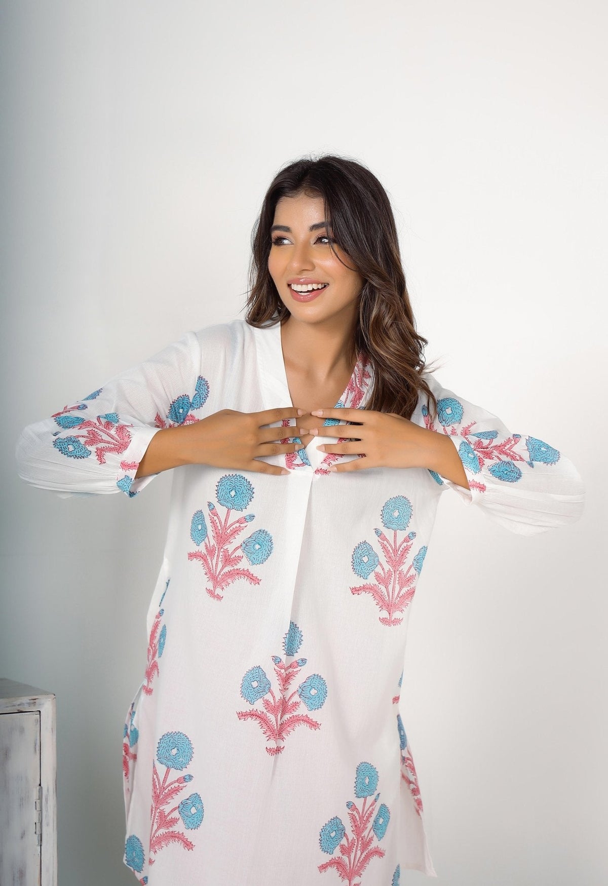 Pink Hand Block Printed Floral Co-ord Set (2pc) - Tara-C-Tara