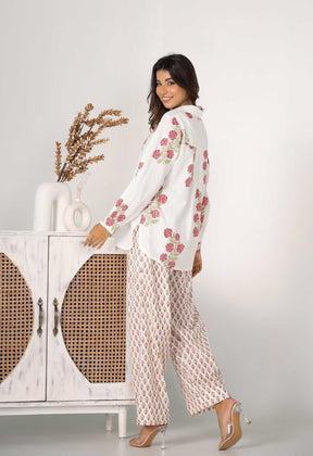 Red Rose Hand Block Printed floral Co-ord Set (2pc) - Tara-C-Tara